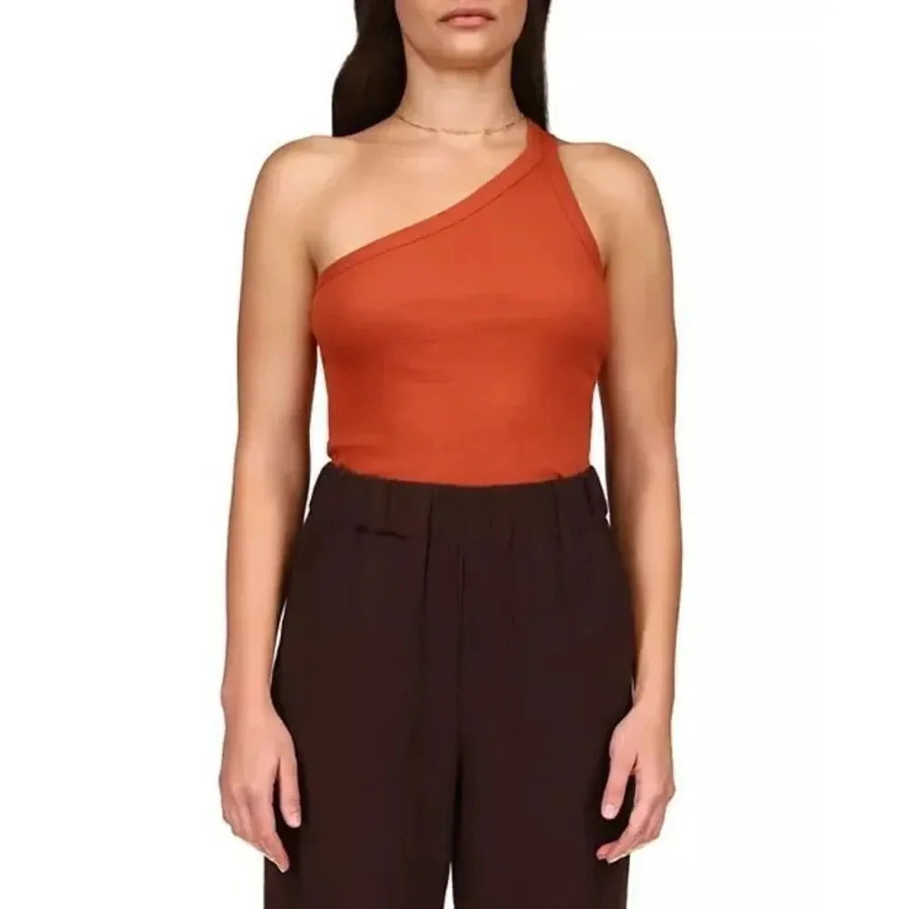 Sanctuary One Shoulder Cami Tank Sleeveless Top Large Orange Ribbed Organic NWT - Picture 3 of 7